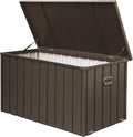 Metal Storage Box for Outdoor Dark Brown Lockable Water-Resistant Deck Box for Patio Garden Tools Organization Rust-Resistant Heavy-Duty Outside Storage Box (200 Gallon)