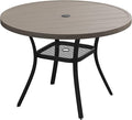 VICLLAX Outdoor Patio Round Dining Table, 41"x 41" Metal Slatted Round Tabletop with Adjustable Umbrella Hole for Deck Lawn Garden Backyard, Antique Grey