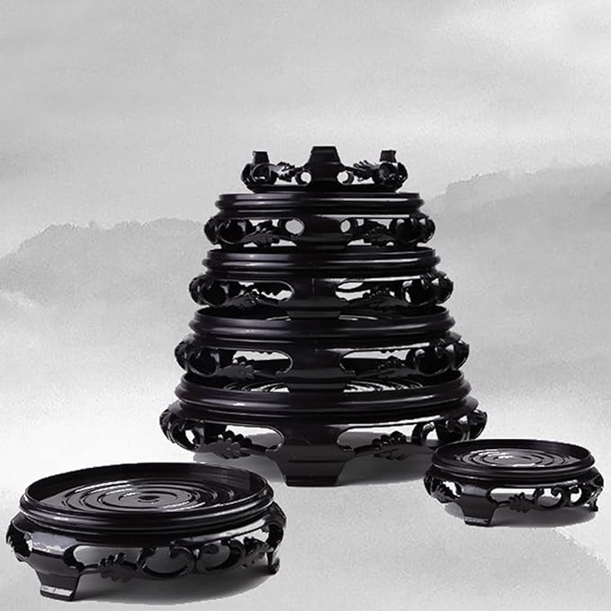 Hapivida Plant Stand, 3.7in Round Plant Riser Decorative Display Flower Holder Vase Rack Holder Planter Tray Oriental Style Furniture Indoor for Desktop Counter Room