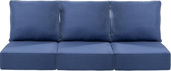 Luxury 22x24/22x25 6-Inch Patio Sofa Cushions Set of 3 - Memory Foam Deep Seat Water-Resistant Patio Cushion for Dining Rocking Swivel Chairs Loveseat 3-Seater Sectional Couch - Navy Blue