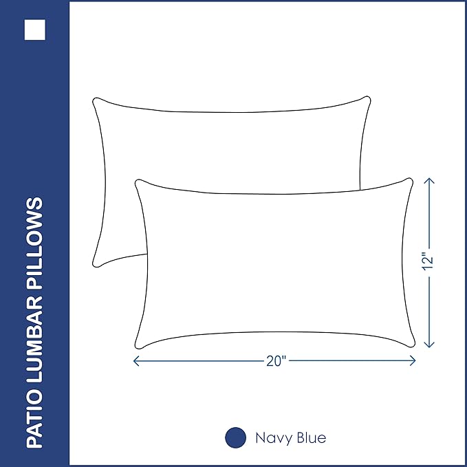 Indoor Outdoor Lumbar Pillows,Waterproof Outdoor Pillows Set of 2 for Patio Furniture,12×20 Inch,Navy Blue