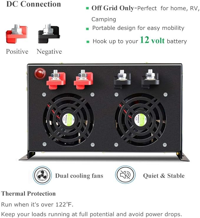 WZRELB 8000W 12V 120V Pure Sine Wave Power Inverter 4 AC Outlets Wired Remote Control,RV, Camping (RBH-800012WR)