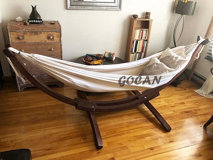 Brazilian Double Hammock 2 Person 330X150cm Load 500Pound Cotton Hammock for Patio Porch Garden Backyard Lounging Outdoor and Indoor (Beige)