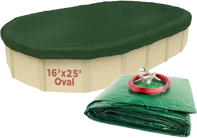Buffalo Blizzard Ripstopper 16 x 24/25 ft Oval Winter Pool Cover | Green Heavy Duty Cover for Above Ground Swimming Pools | Easy to Install | Cold & UV Resistant | Shields from Seasonal Debris