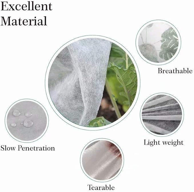 Agfabric Plant Covers Freeze Protection 5'x50' 0.55oz Frost Blankets for Plants Drawstring Bags Shrub Blanket,White