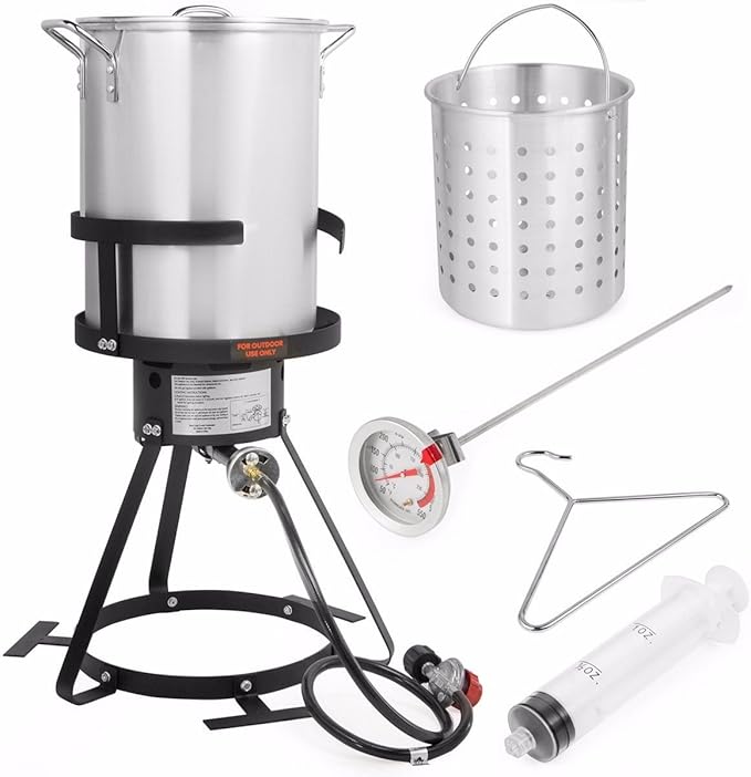 Barton 30Qt Turkey Deep Fryer Deluxe Aluminum 37,000 BTU Outdoor Boiler Roaster Clam Bake Crawfish Pot Boiling Lid Seafood Cajun Gas Stove Burner Stand Injector