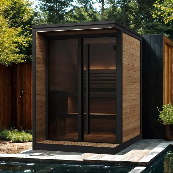 GL4 Outdoor Sauna Kit, Garden Luxury-Series Outdoor DIY Sauna Kit, Thermo-Spruce, up to 4 Persons Bundles (Sauna Heater and Sauna Stones Included) (HIVE MINI 6 WiFi - Gold)