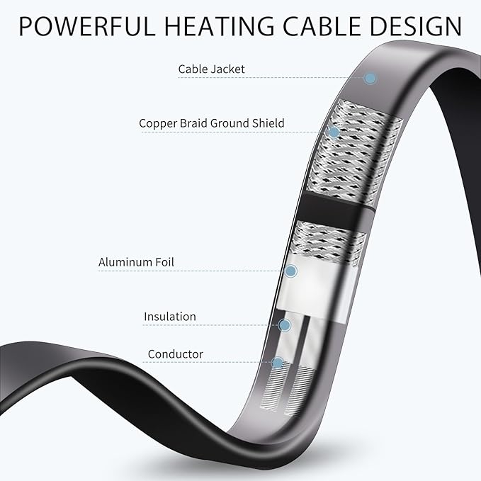 30ft Roof Heat Cable, 5w/ft Constant Wattage, Safe for Roof Ice Dams, Metal or Plastic Gutters, CSA ETL Approved, 120V