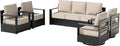 5 PCS Aluminum Patio Conversation Set - 3-Seater Sofa, 2 360° Swivel Chair, 2 Fixed Chair with 6" Thick Water-insistant Cushions, All-Weather Use Removable Cover, Ideal for Garden, Poolside (Beige)
