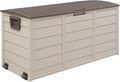 75 Gallon Resin Deck Box, Waterproof Outdoor Storage Box with Wheels, Lockable Lid and Handles, Large Deck Storage for Outdoor Gear, Patio Furniture Cushion, Gardening Tools, Brown