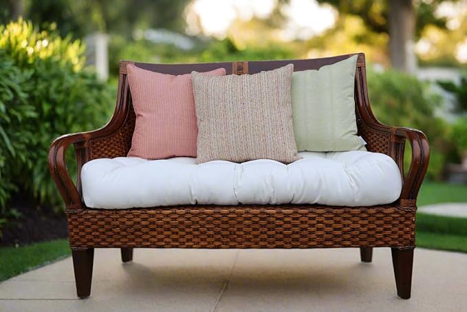 RSH DECOR Sunbrella Tufted Wicker Loveseat Cushion | 44” x 22" | Water and Fade-Resistant Performance Fabric | Outdoor Settee Cushion for Patio Furniture | Made in USA (Cast Silver)