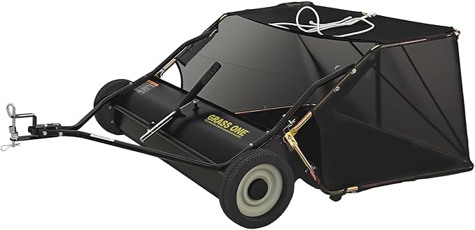 44 Inch Tow-Behind Lawn Sweeper with 25 Cu.Ft Hopper Bag, Adjustable Brush Height & Easy Dump-from-Seat – Picks Up Leaves, Grass & Yard Debris, Garden Gift