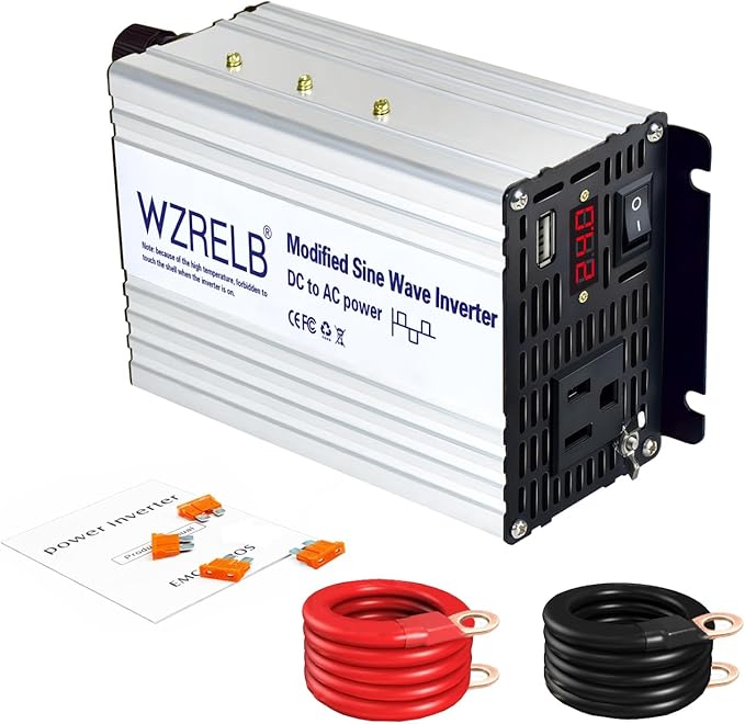 WZRELB 500W Power Inverter 24V DC to 110V 120V AC,Modified Sine Wave Car Inverter for Vehicles with LED Display,5V/2.4A USB Port,Soft Starter,Off-Grid Power Converter with High Efficiency up to 90%