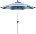 California Umbrella 9' Rd Pacific Trail Series Aluminum Patio Umbrella, Crank Lift, Push Button Tilt, Black Finish, Sunbrella Cabana Regatta fabric