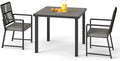 3 Pieces Aluminum Outdoor Dinning Set Featuring 1 Tables and 2 Ratten Chairs Waterproof and Rust-Proof Courtyard Style Table Garden/Balcony/Poolside, Black 3Pcs