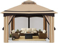 MASTERCANOPY 10x10FT Outdoor Patio Gazebo with Mosquito Netting for Backyard, Patio, Garden Beige