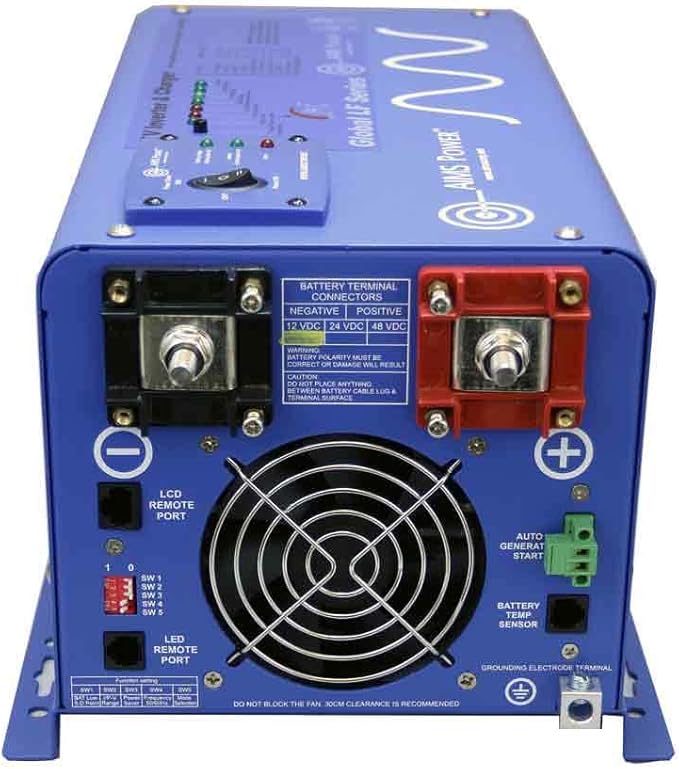 AIMS Power 1000 Watt 12 VDC Pure Sine Inverter Charger 120 VAC Output 35A Charger 30A Transfer Switch PICOGLF10W12V120VR