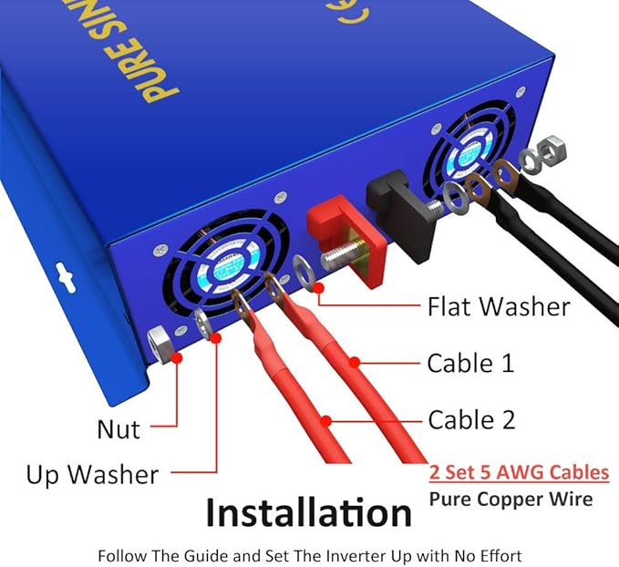 2000 Watt Pure Sine Wave Inverter 24V DC to 110v 120V AC, 2000W Car Power Invert Surge 4000W Power Converter for Solar System. (2000W 24V 120V) Blue