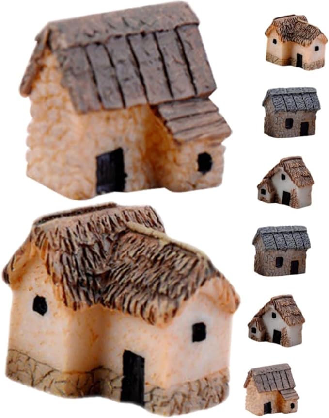 Fairy Garden Mini House Accessories, Miniature Village Hut Figurine Cottage, DIY Micro Landscape Decor Ornaments for Bonsai, Succulent Planting (A)