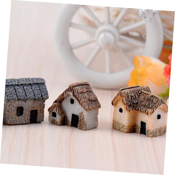 Fairy Garden Mini House Accessories, Miniature Village Hut Figurine Cottage, DIY Micro Landscape Decor Ornaments for Bonsai, Succulent Planting (B)