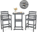 FUNBERRY Outdoor Bar Set with Umbrella Holes, Tall Adirondack Chairs and Table, All Weather HDPE Bar Height Outdoor Table and Chairs Set for Bistro Patio Balcony