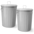 Plexon Large Metal Trash Can with Lid 20 Gallon, Decorative Outdoor Trash Can Heavy Duty Galvanized Metal Bucket with Lid for Garage Workshop Ash Storage Farmhouse, Gray 2 Pack