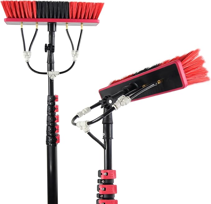 24ft Water Fed Pole Kit,Window Cleaning Poles,Water Fed Cleaning Brush,Aluminum Outdoor Window Cleaner,Extendable Telescopic Pole Water Fed Brush Spray Washer for Window Glass/Solar Panel
