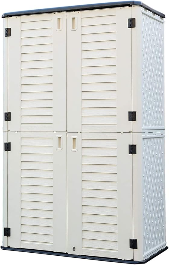 HOMSPARK Storage Shed Weather Resistance, Multi-Purpose Outdoor Storage Cabinet Waterproof, Outdoor Storage Cabinet for Garbage Cans, Lawnmower, Garden Accessories (White, Tall shed-53 cu ft)