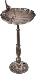 Sungmor Cast Iron Bird Bath for Outside, 21 Inch Height Garden Standing Feeder, Antique Style & Shell-Shape Bird Bath Bowl, Decorative Pedestal Birdbath, Outdoor Yard Deck Patio Ornament