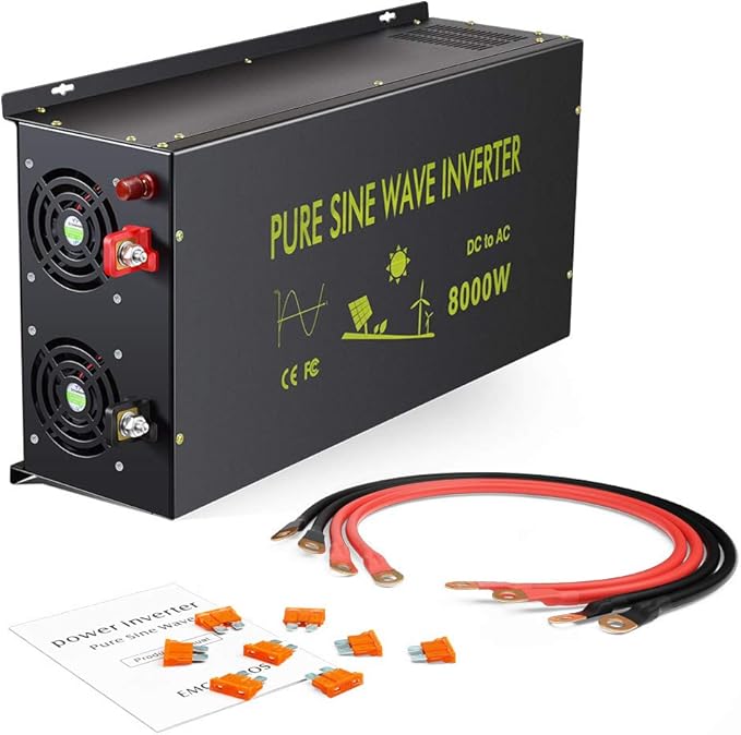 WZRELB 8000 Watt Max Continuous Power 16000 Watt Peak Heavy Duty Pure Sine Wave Inverter 24V DC to 120V AC 60HZ Truck/RV Converter Solar & Wind Power Supply for Home Camping Van