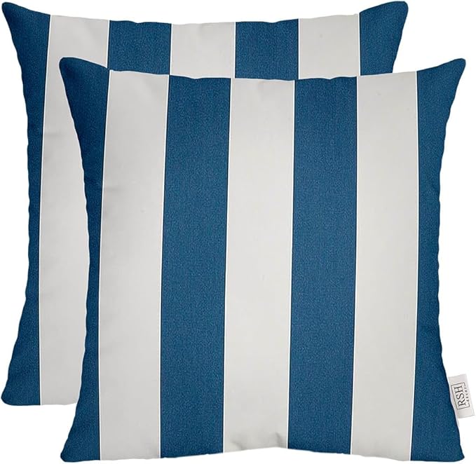 RSH DECOR: Sunbrella Square Throw Pillows Set of 2 | 24" x 24" | Water and Fade-Resistant Performance Fabric | Outdoor Pillow Covers with Down-Alternative Inserts | Cabana Regatta