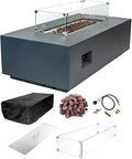 AMS Creations | Chelsea 55 inch Rectangular Wavy Dark Gray Concrete GFRC Propane Gas Fire Table Pit