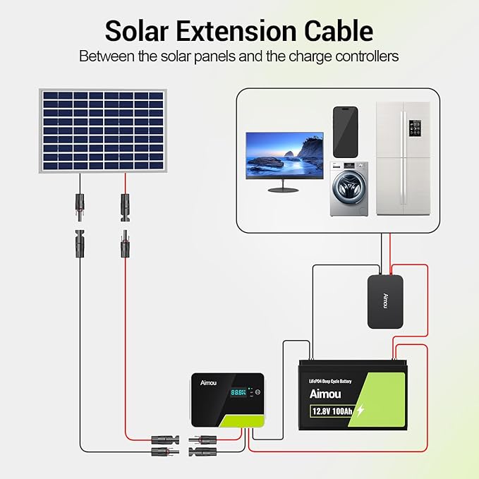 10Feet 10AWG Solar Extension Cable, 10 Gauge Solar Panel Wire with Female and Male Connectors for RV, Off-Grid Photovoltaic Systems(Black+Red)