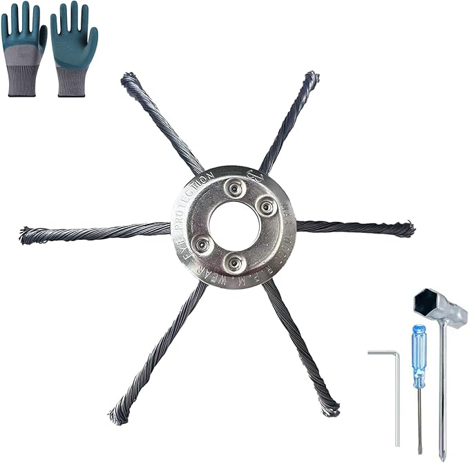 Weed Eater Trimmer Head w/Install Kit - Universal 9" Weed Eater Attachments，Steel Wire Weed Wacker Blade(6 Blades, 1" Mount) for Stihl, Husqvarna, Echo
