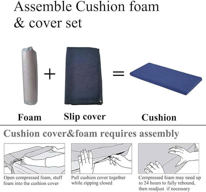 Piano Bench cushons for Indoor Furniture with Ties Non Slip Kitchen Dining Room Bench seat Cushion for Show Storage, Window, Settee, Ottoman (Navy Blue, 40 x 12 Inch)