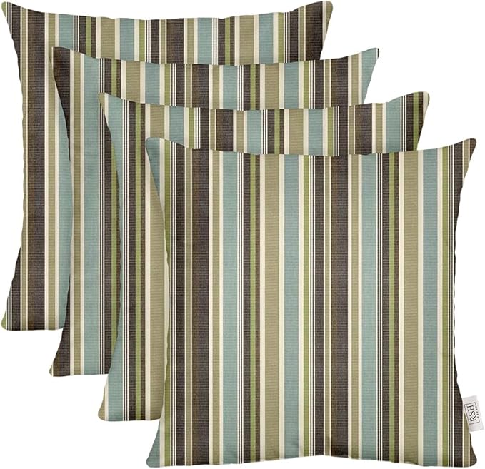RSH DECOR: Sunbrella Square Throw Pillows Set of 4 | 20" x 20" | Water and Fade-Resistant Performance Fabric | Outdoor Pillow Covers with Down-Alternative Inserts | Brannon Whisper