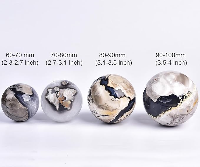 JIC Gem 3.1-3.5 inch(80-90mm) Large Volcanic Agate Crystal Sphere Quartz Crystal Ball with Stand Healing Ornament Witchcraft Meditation Decor