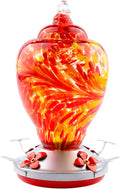 WOSIBO Hummingbird Feeder for Outdoors Patio Large 32 Ounces Colorful Hand Blown Glass Hummingbird Feeder with Ant Moat Hanging Hook, Rope, Brush and Service Card (RED)