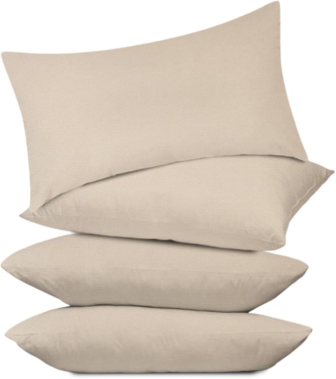 Covers & All Premium Square Throw Pillow Inserts with Covers Set of 4, 20 x 26 Inches Beige, Decorative Cushions for Couch Sofa Home Decor Office Travel UV Resistant Waterproof Soft Cushions Pillows