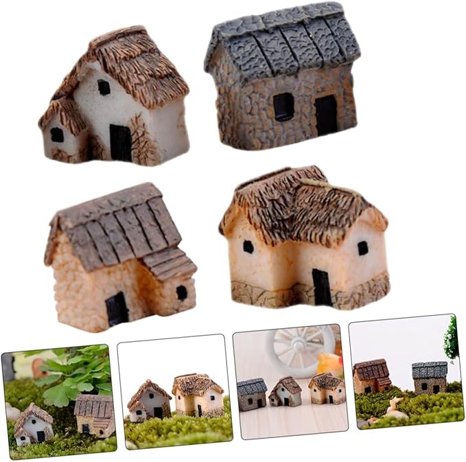 Fairy Garden Mini House Accessories, Miniature Village Hut Figurine Cottage, DIY Micro Landscape Decor Ornaments for Bonsai, Succulent Planting (A)