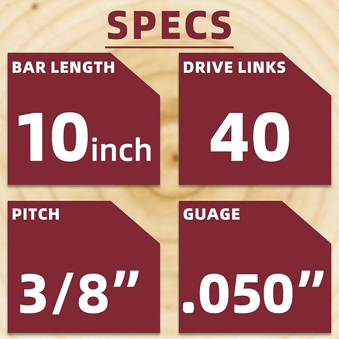 10 Inch Chainsaw Chain 050" Gauge, 3/8" LP Pitch, 40 Drive Links, 10 Inch Chain Saw Chain Replacement for Sunjoe, Craftsman, Poulan, Worx, Greenwork and More- S40 (3 Chains)