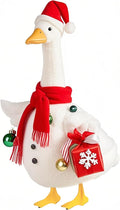 Christmas Snowman Porch Goose Outfits for Large 23" High Cement or Plastic Goose Statue, Yard Goose Cloths with Christmas Hat and Snowflake Gift Box Decor for Outdoor Lawn Gaden Patio
