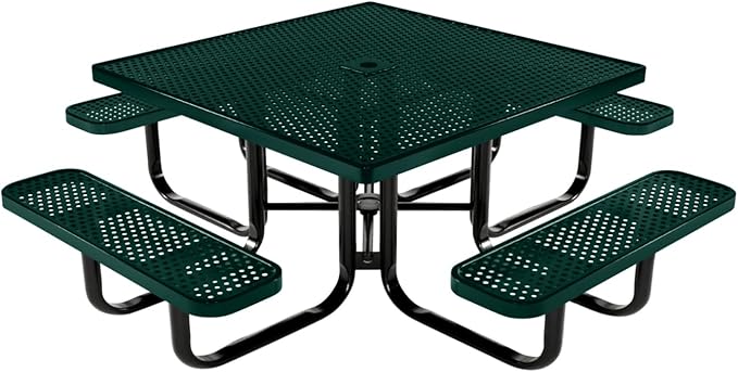 COATEDOUTDOORFURNITURE Heavy-Duty Portable Outdoor Kids Table with Umbrella Hole, Punched Steel Kids Picnic Table, Commercial-Grade, Made in America (46 in, Square, Childrens, Textured Dark Green)