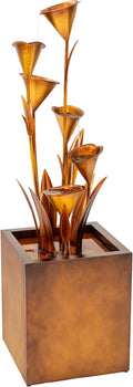 XBrand Metal Sculptural Multi-Tiered Flower Water Fountain, Bronze, 46" Tall
