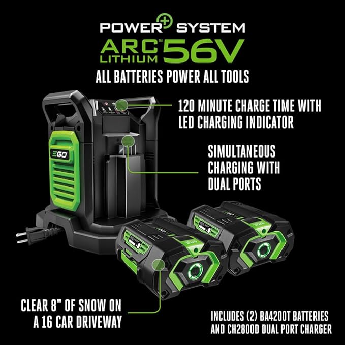 EGO POWER+ 21" Electric Snow Blower, Cordless Steel Auger, Includes (2) 56V 7.5Ah Batteries and Dual Port Charger - SNT2114