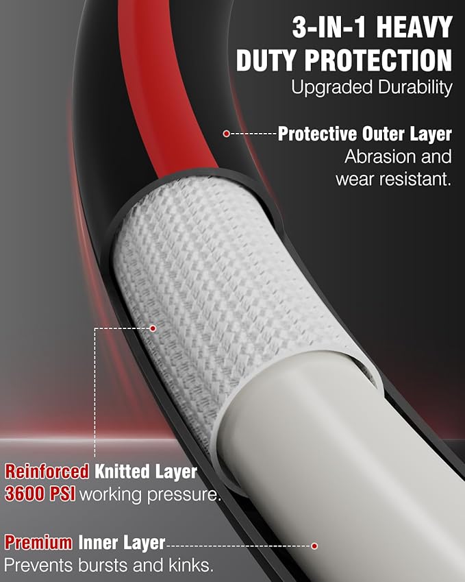 Flexible Pressure Washer Hose 25 FT, 3600 PSI Kink Resistant Power Washer Hose Replacement, 1/4" electric Washer Hose Extension With M22 Solid Brass Fitting