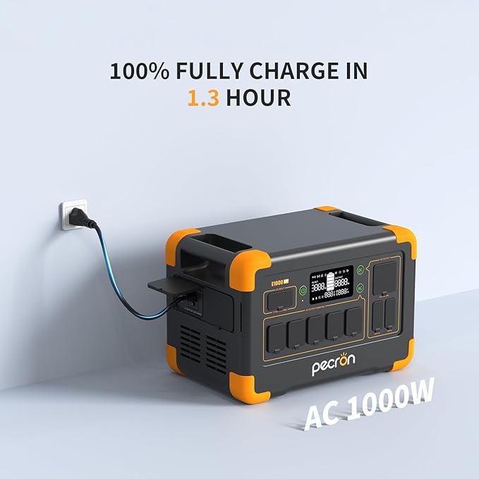 pecron Solar Generator E1000LFP with 2x200W Solar Panels, 1024Wh/1800W LiFePO4 Battery Backup, Portable Power Station Expandable to 4097Wh, Fast Charging Power Station for Emergencies, Camping, RV