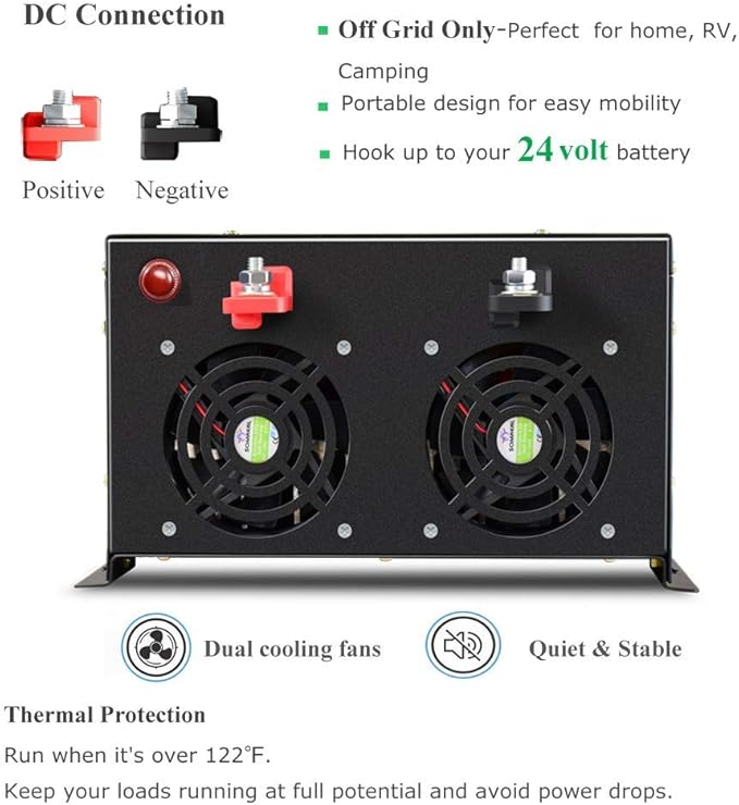 WZRELB Pure Sine Wave 6000W (10000W Surge) 24VDC 120VAC Power Inverter - Solar, RV (RBP-600024S)