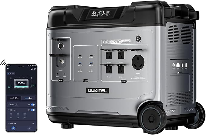 OUKITEL 5120Wh Power Station P5000 Pro (2025 NEW), Large Capacity Solar Generator with 5x3600W AC Output (5000W Peak), 1800W Fast Charging, 1000W MPPT Solar for Emergency, Home Backup, RV