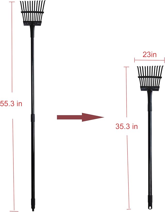 Kylin Gardening Rake Set 3-Piece - Poly Lawn Rake(30T ),Steel Garden Rake(24T ),11 Tine Shrub Tools -Telescopic Steel Handle for Adult or Kids
